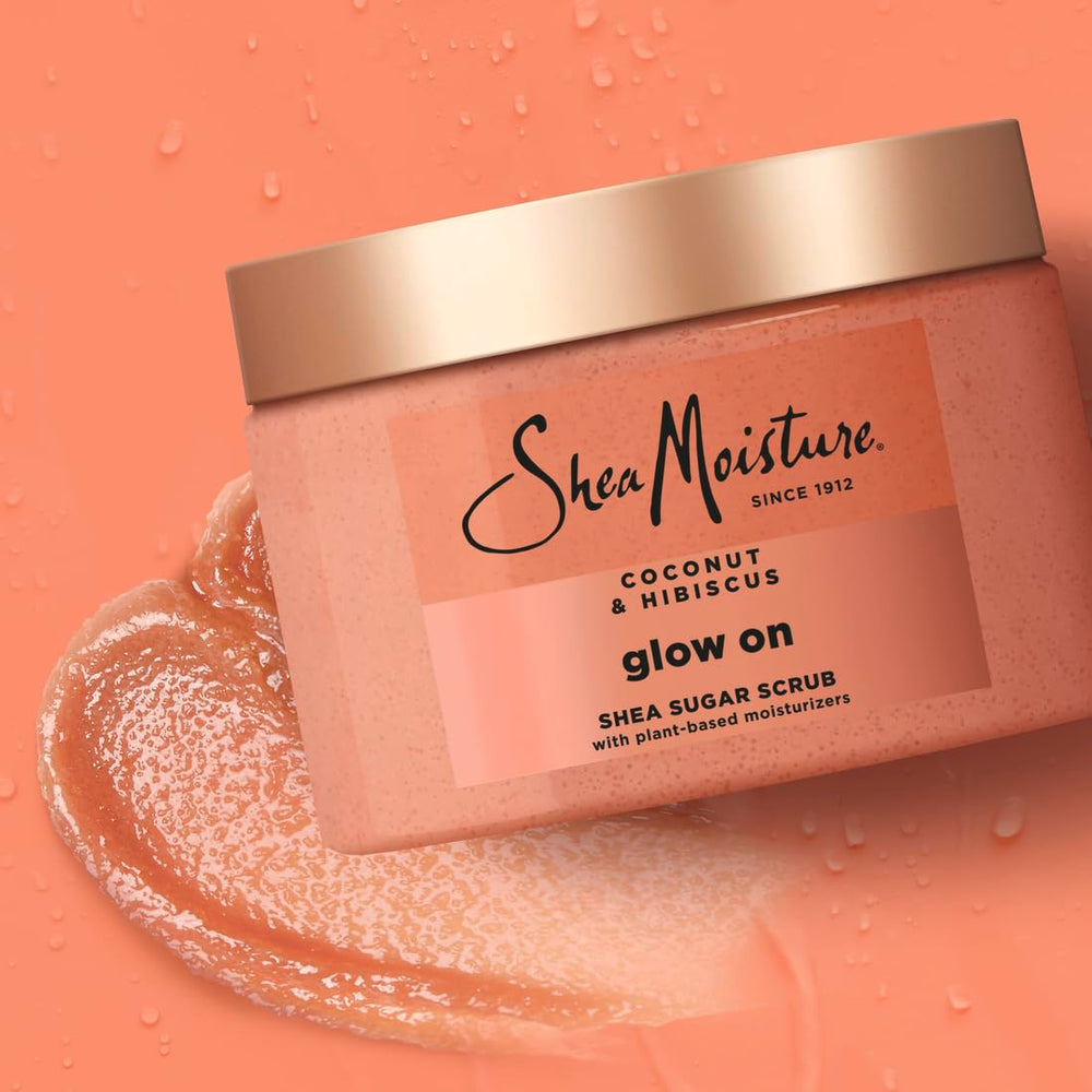Sheamoisture Glowing Radiance sugar scrub packaging appealing to melanin-rich skin routines.