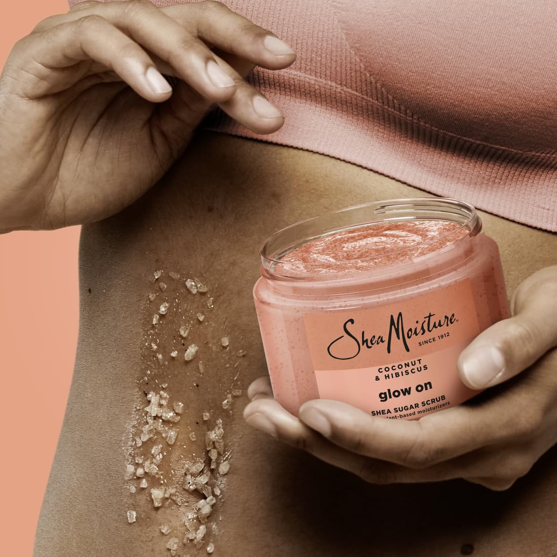 Sheamoisture Glowing Radiance sugar scrub texture close-up showing fine exfoliation.