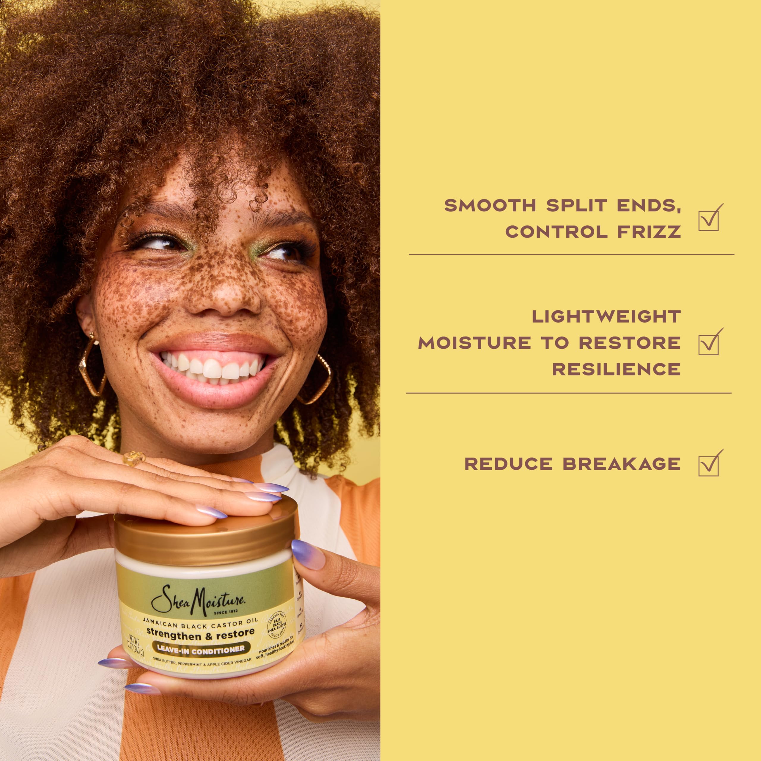 Color-treated hair image shows softness preserved by SheaMoisture Leave-In
