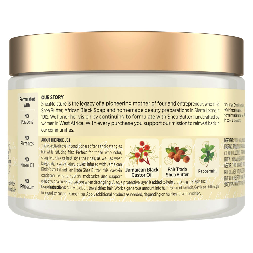 Label close-up shows natural ingredients behind SheaMoisture Leave-In Conditioner