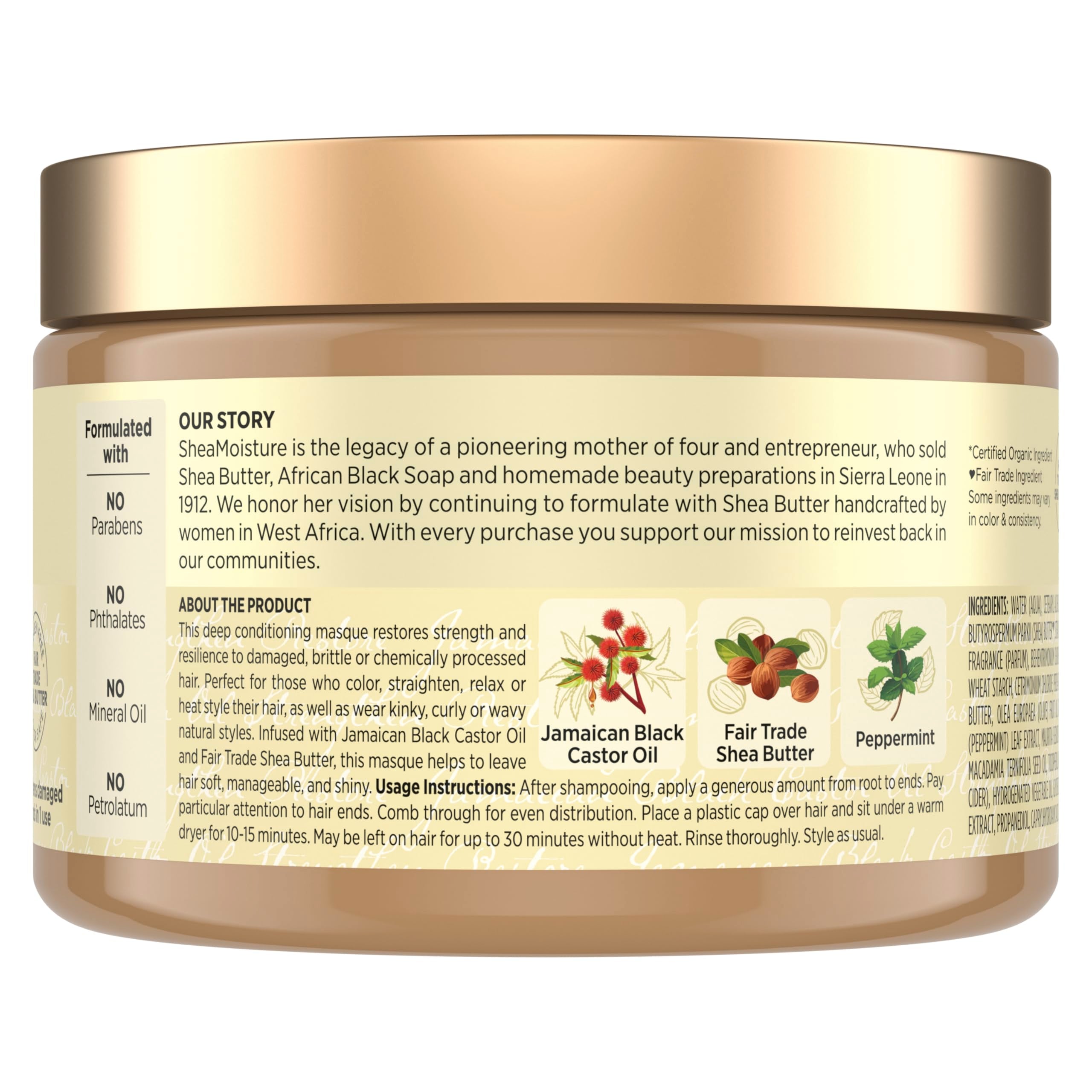 Jamaican Black Castor Oil Masque jar showcases deep conditioning for chemically treated strands