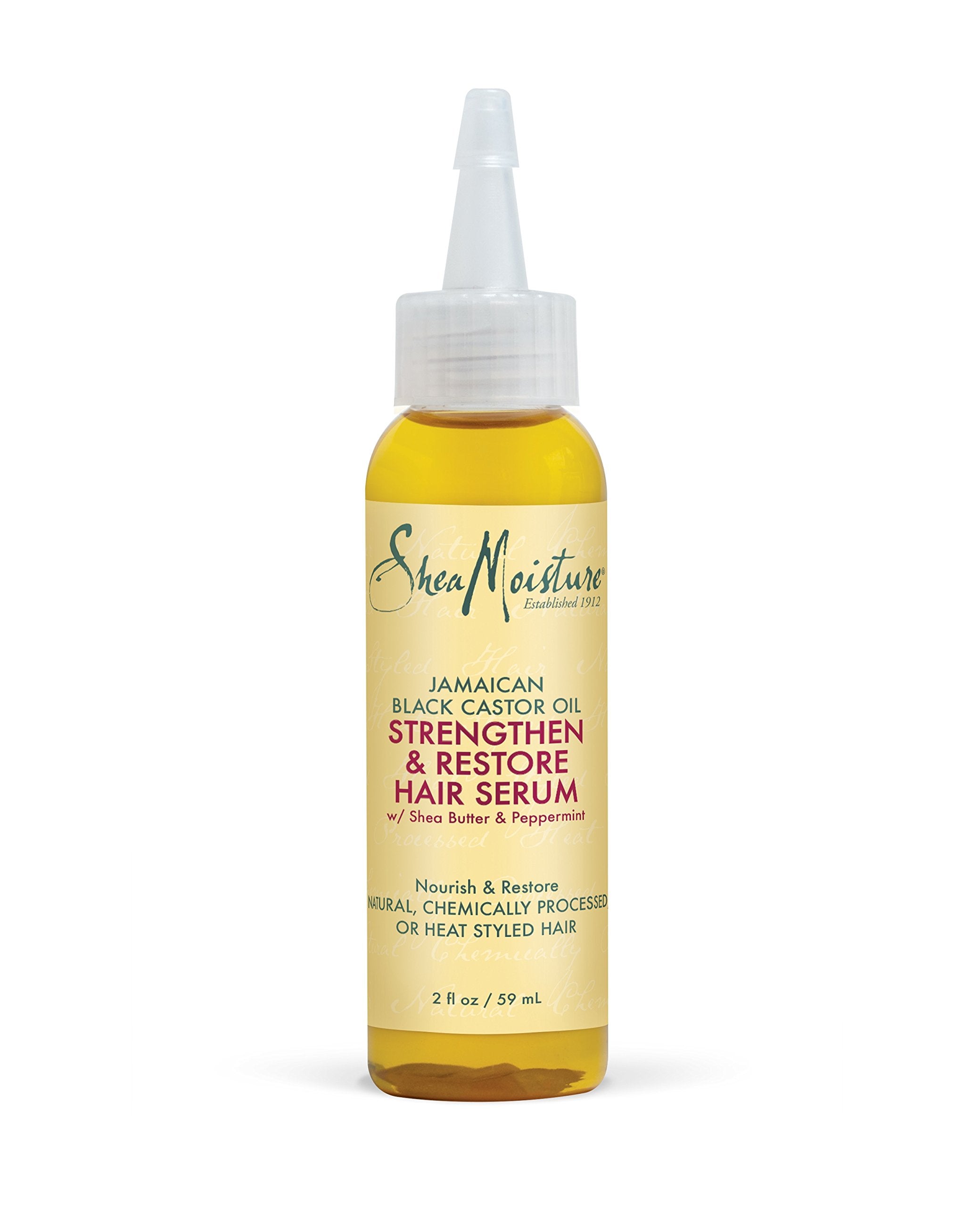SheaMoisture Jamaican Black Castor Oil serum bottle nourishes damaged hair and scalp