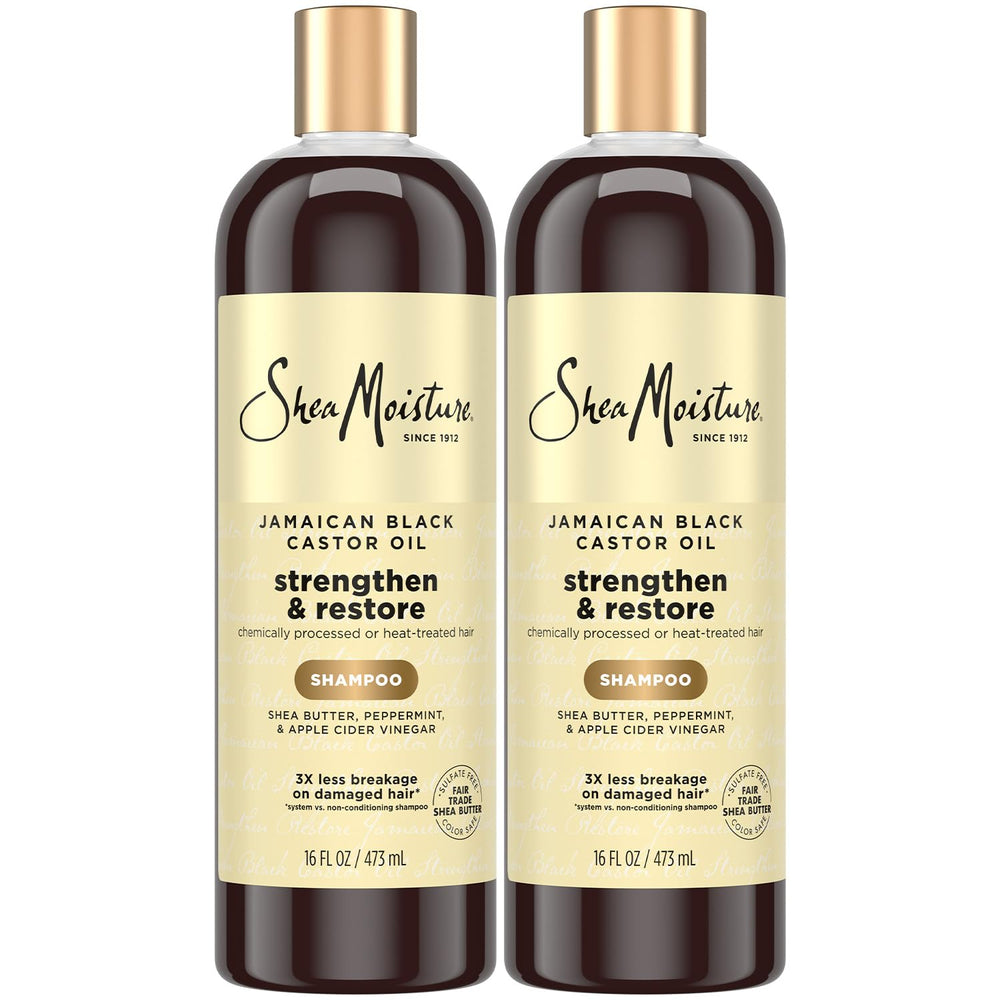 Sheamoisture Jamaican Black Castor Oil Shampoo two-pack bottle front view highlights cleansing and moisture boost