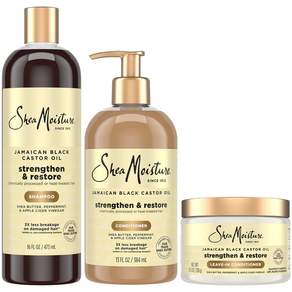 SheaMoisture Jamaican Black Castor Oil Shampoo bottle nourishes dry hair.