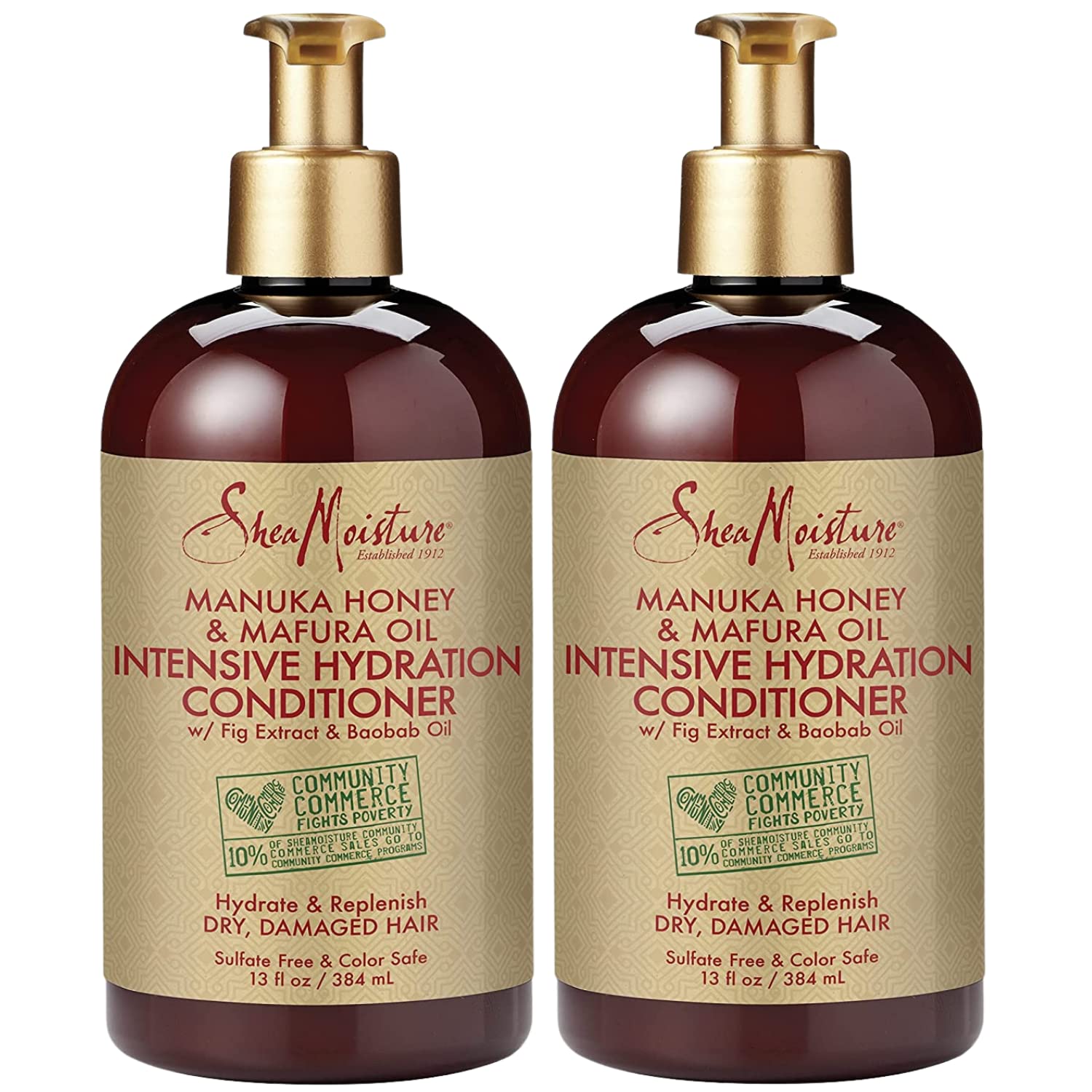 Sheamoisture Manuka Honey + Mafura Oil conditioner bottle promoting deep hydration for dry hair