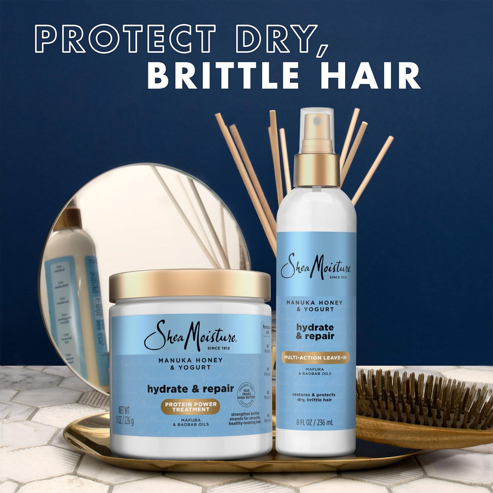 SheaMoisture Manuka Honey Yogurt dry hair close-up shows moisture.