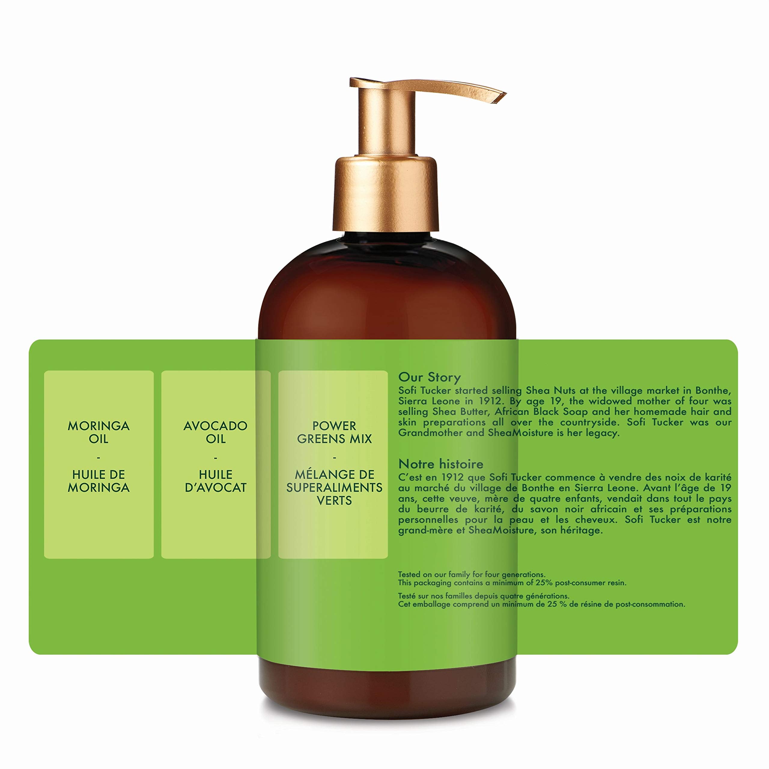 Shower routine shot with SheaMoisture conditioner in use.