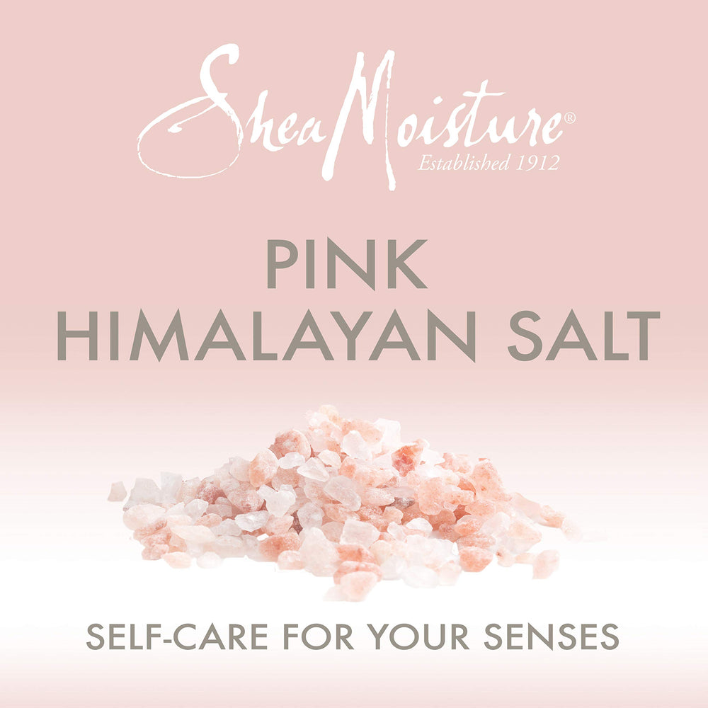 Close-up highlighting Pink Himalayan Salt within SheaMoisture body wash formula.