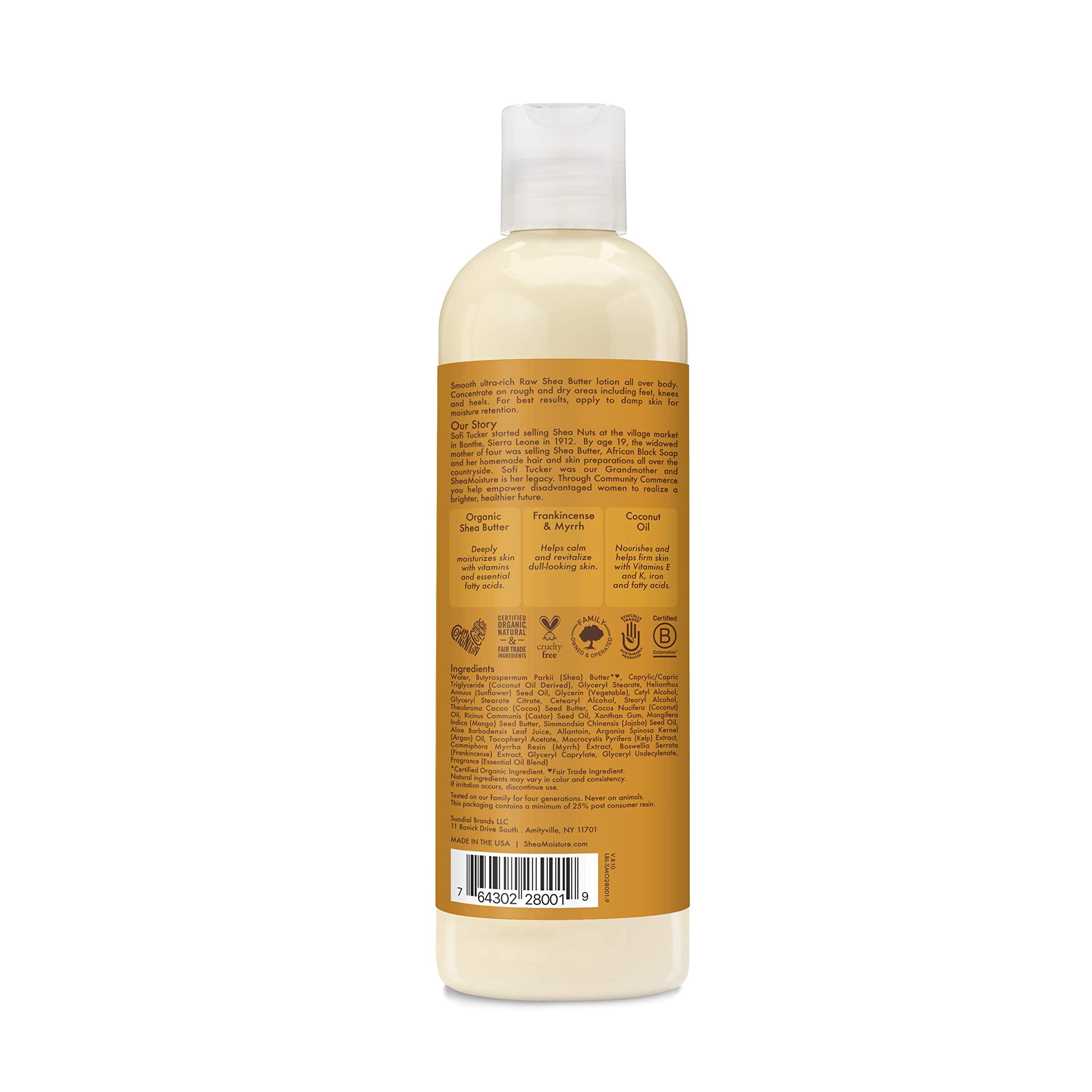 SheaMoisture Raw Shea Body Lotion on bathroom shelf
