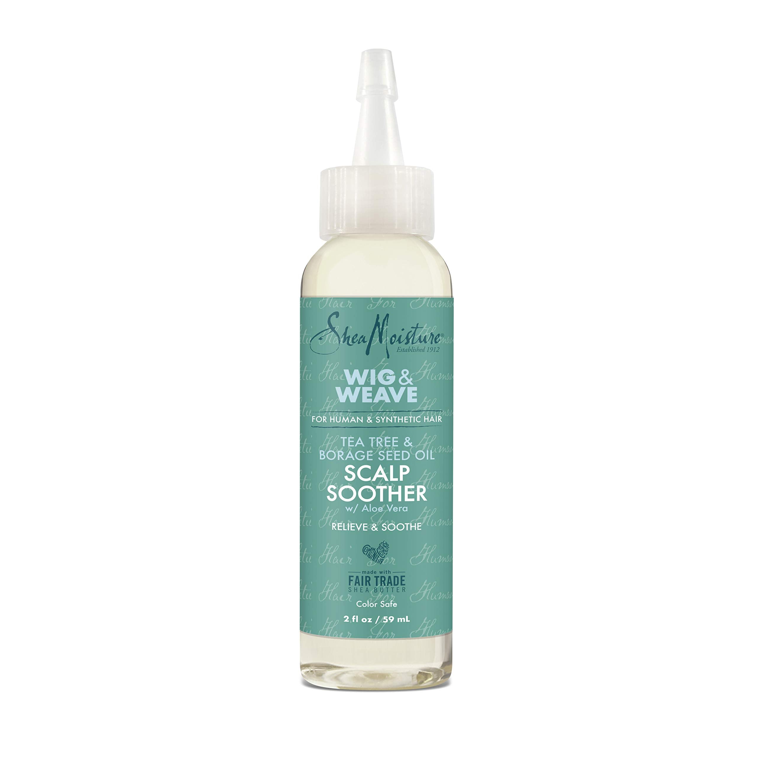 SheaMoisture Scalp Soother Oil Serum bottle pour shows quick scalp relief for wigs and weaves