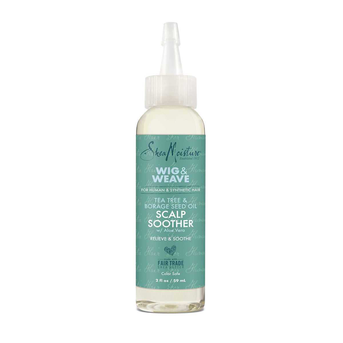 SheaMoisture Scalp Soother Oil Serum bottle pour shows quick scalp relief for wigs and weaves