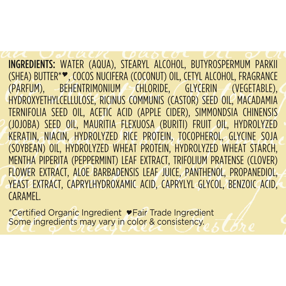 Packaging of 24 oz Sheamoisture Strengthen & Restore conditioner with paraben-free formula