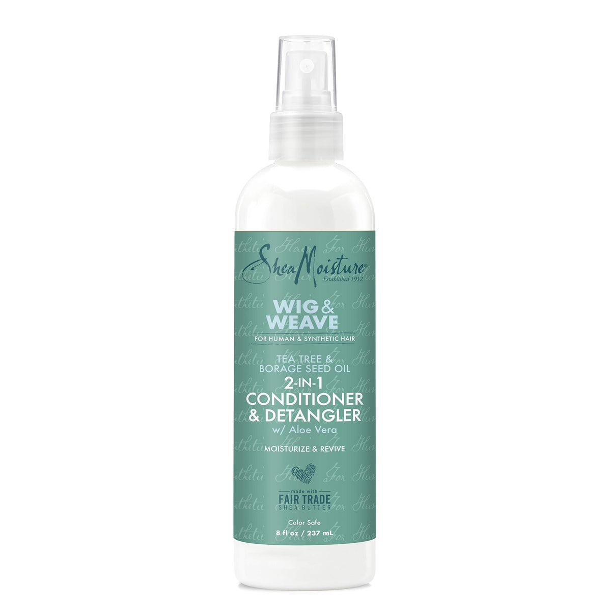 Sheamoisture Tea Tree and Borage 2in1 conditioner bottle closeup for detangling and hydration.