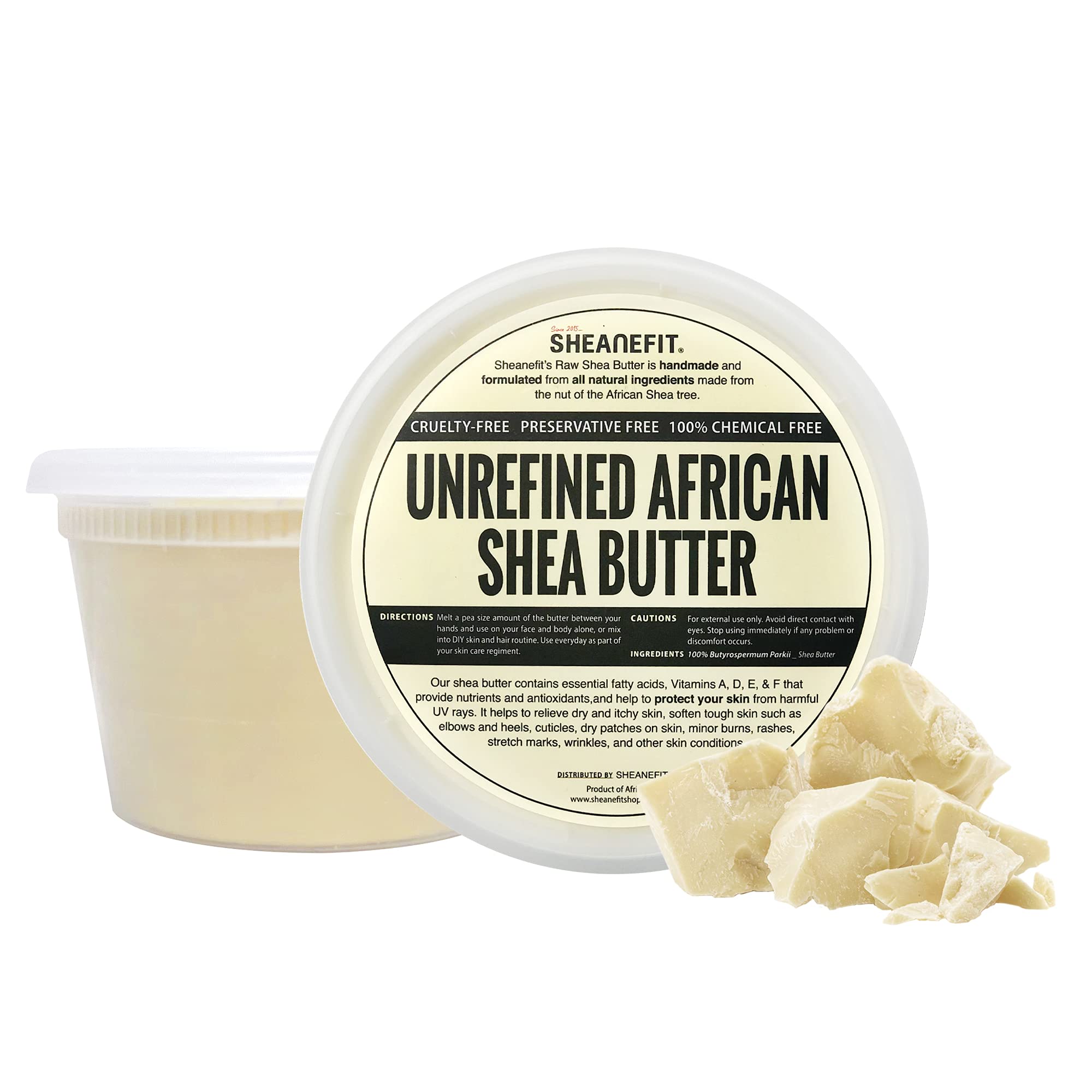 Sheanefit raw shea butter jar close-up showing rich texture for moisturization