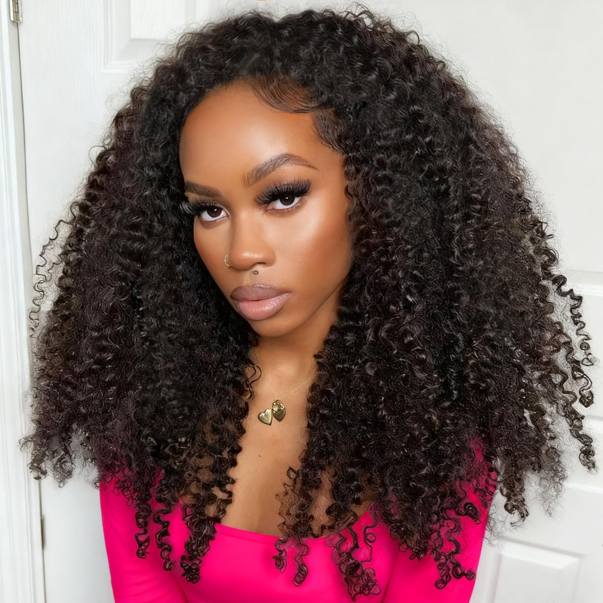 SheBase kinky curly half wig close-up shows full 250% density for natural fullness.