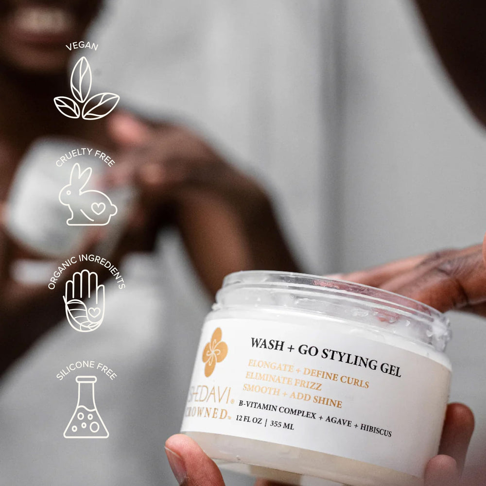 Shedavi Hair Gel close-up of ingredients communicates transparency and brand trust.