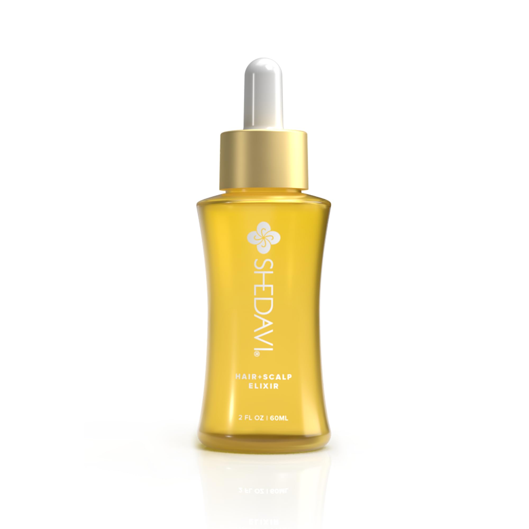 Shedavi Iconic vegan hair serum bottle pour for easy scalp application and growth support.