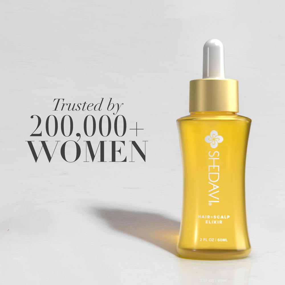 Shedavi Iconic vegan hair serum provides shine and frizz control for smooth hair.