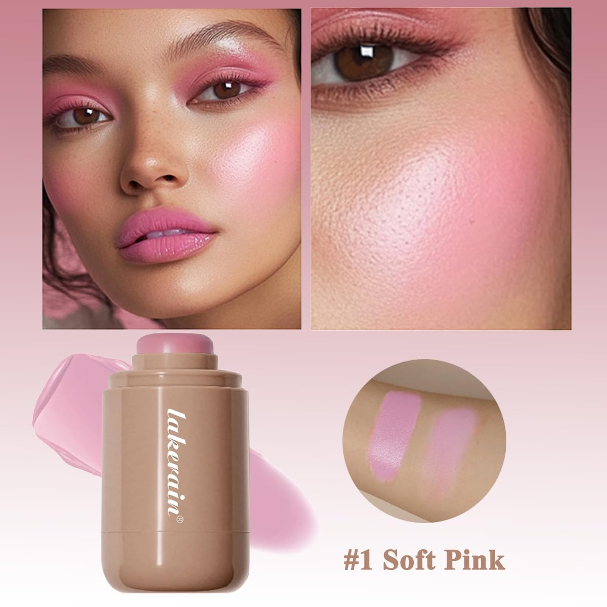 SHEEYOON cream blush stick rose shade blends easily for a radiant flush.