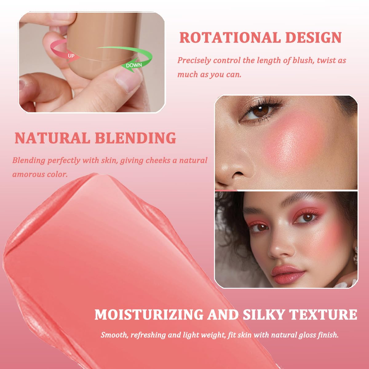 Creamy texture blends smoothly with fingertips for seamless color.