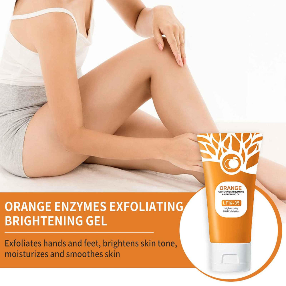 Sheghy orange exfoliating gel scrub on elbows for smoother skin