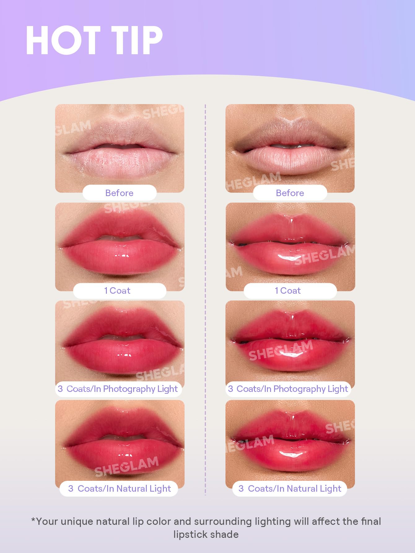 SHEGLAM Booster Shine in hand shows even color distribution and shine.