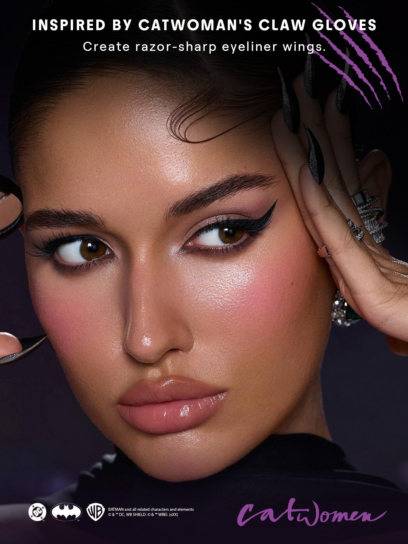 SHEGLAM CATWOMAN Meow Eyeliner packaging features a curved grip for comfort.