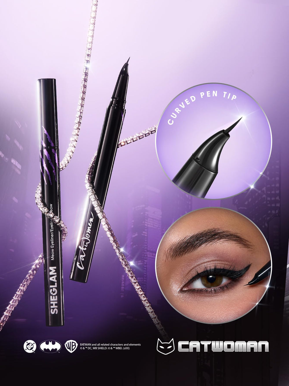 SHEGLAM CATWOMAN Meow Eyeliner creates razor-sharp lines with bold definition.