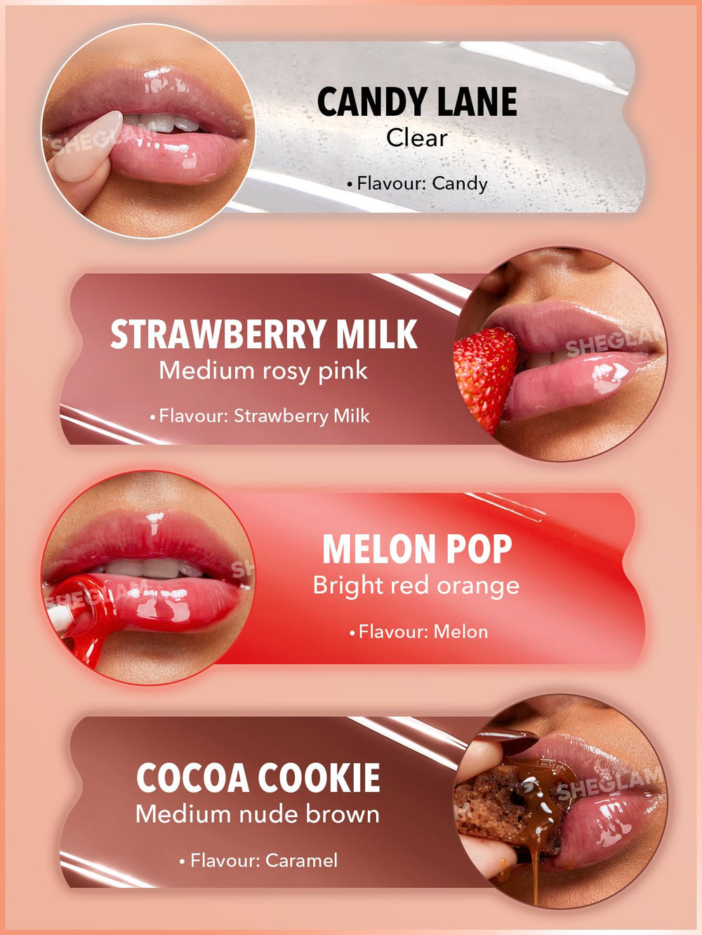 Swatches on skin reveal true color of SHEGLAM Crystal Glaze.