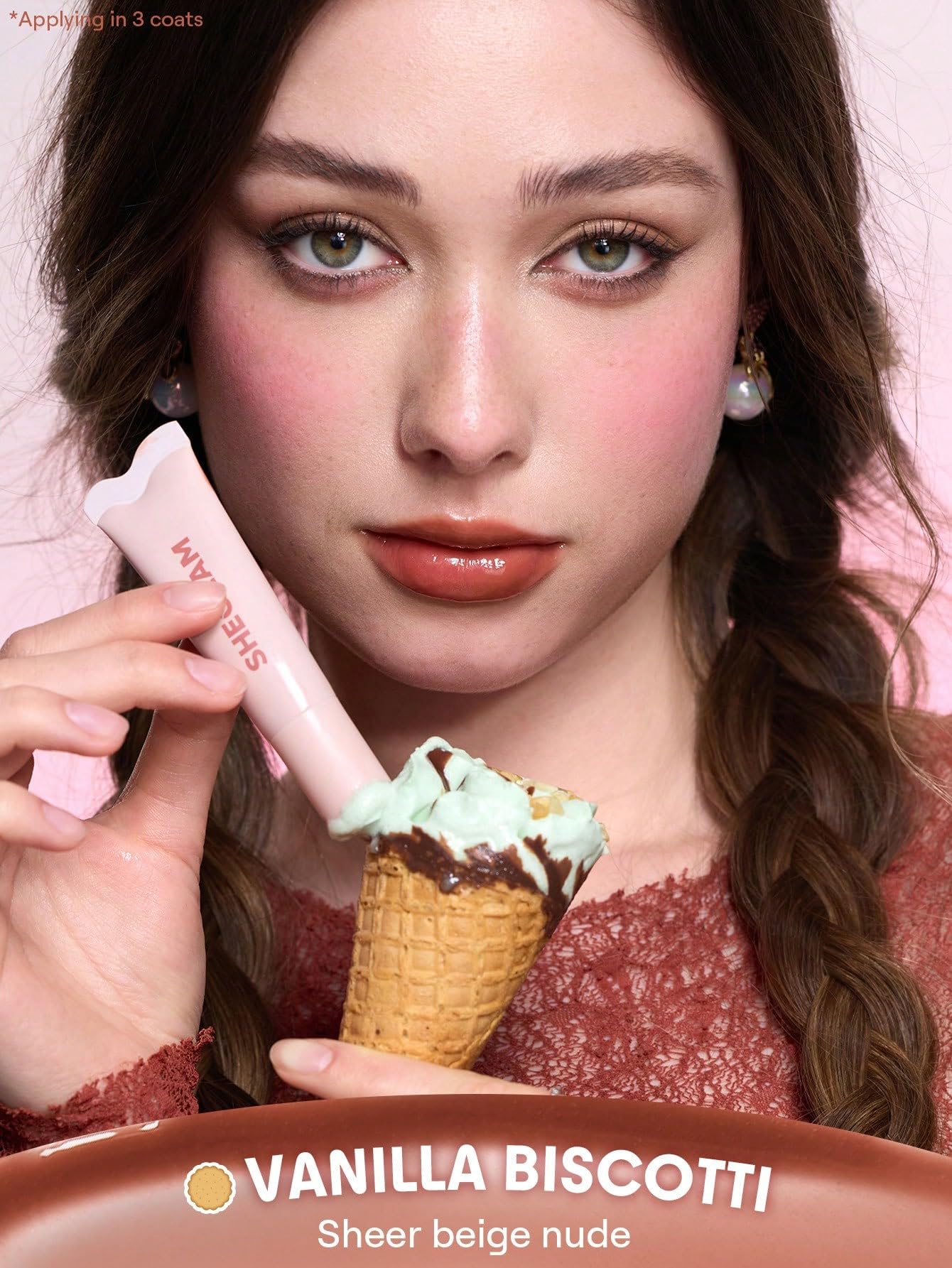 SHEGLAM Crystal Glaze lip gloss packaging emphasizing cruelty-free credentials and sleek design
