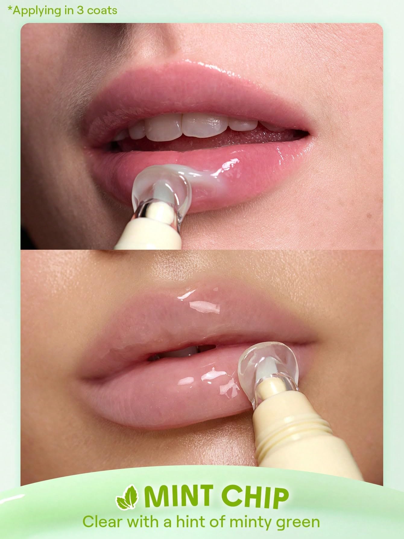 SHEGLAM Crystal Glaze Mint Chip applying to lips for cushy, long-lasting color.