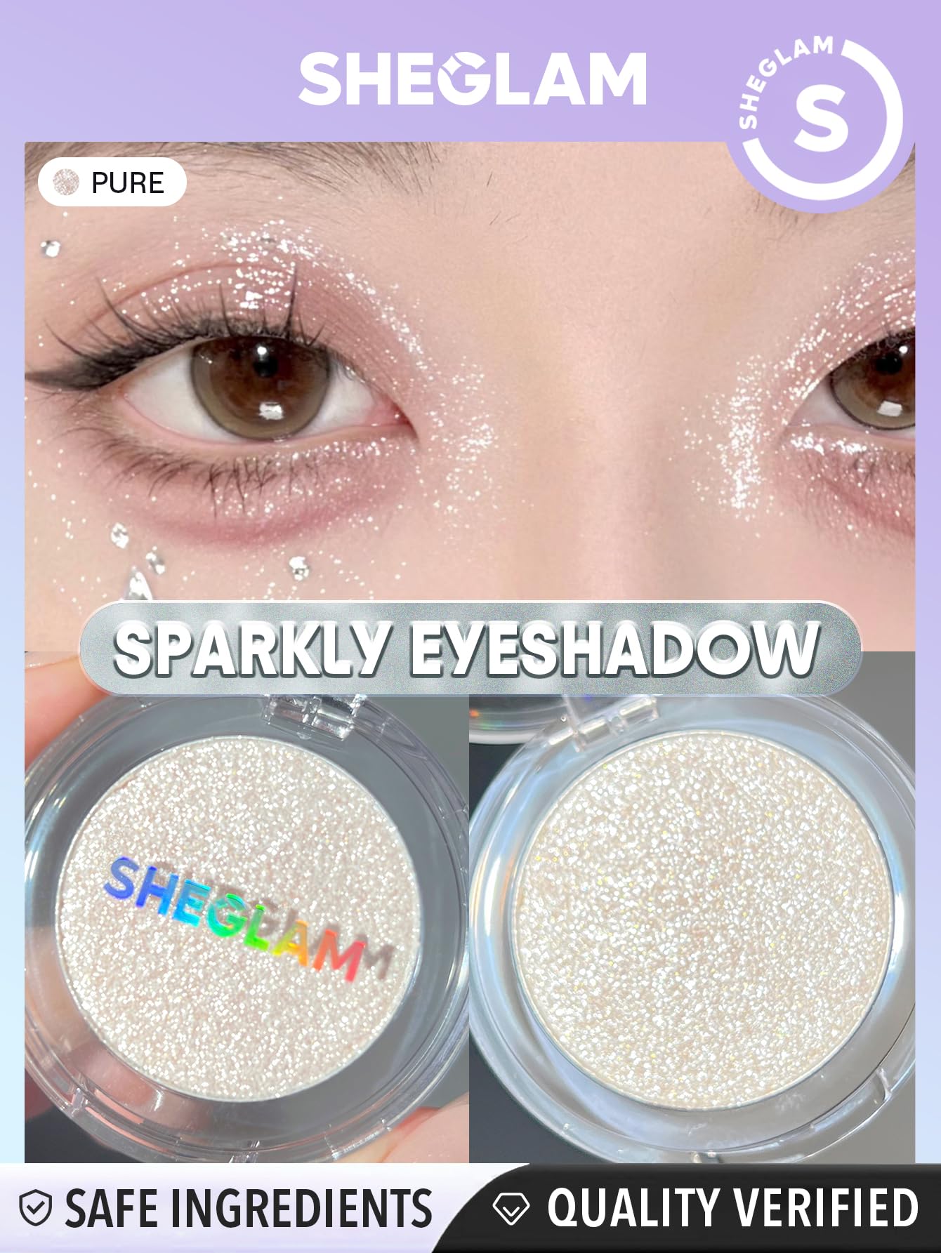 SHEGLAM Enigma Sparkly Eyeshadow single provides longwear color for all-day wear.