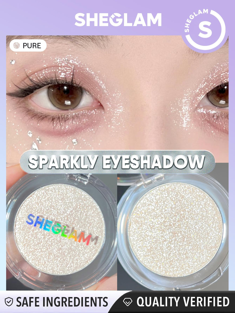 SHEGLAM Enigma Sparkly Eyeshadow single provides longwear color for all-day wear.