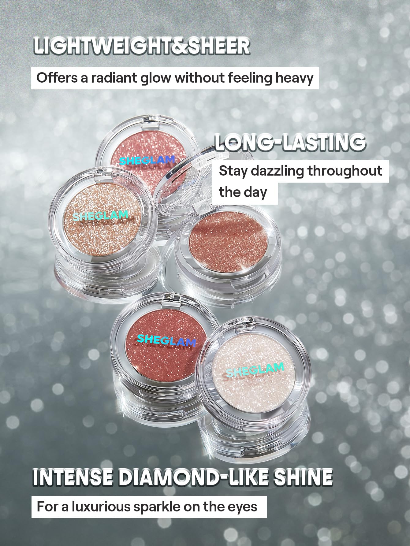 SHEGLAM Enigma Sparkly Eyeshadow single enables quick touch-ups with a smooth finish.