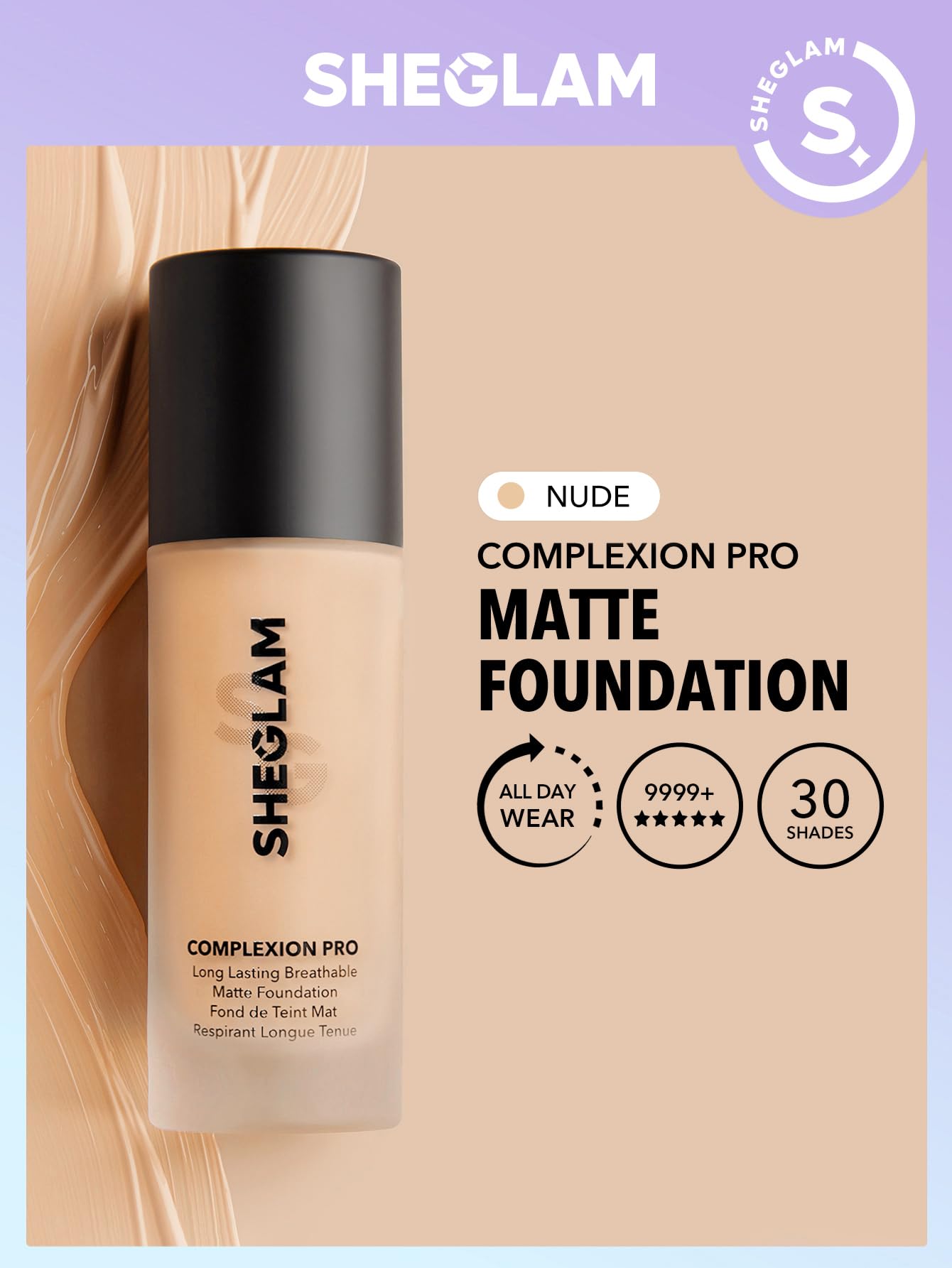 SHEGLAM Full Coverage Foundation Nude swirl on skin demonstrates a smooth blend.