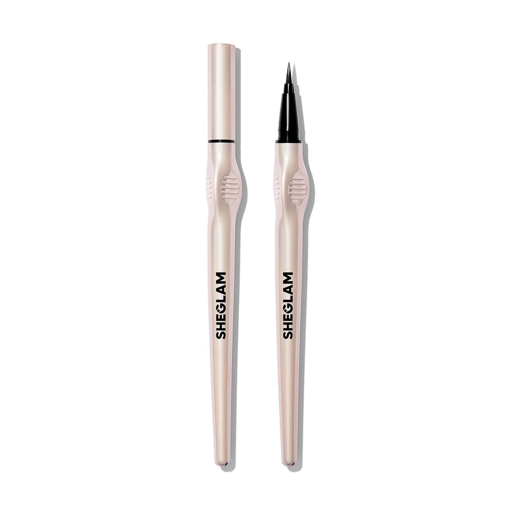 SHEGLAM Glide Control liquid eyeliner bottle shows long-lasting waterproof formula for all-day wear.