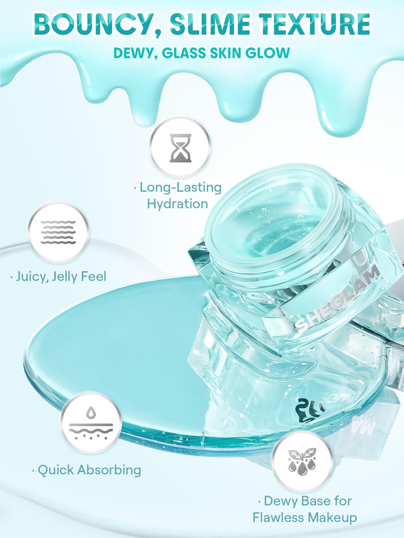 Swatch of SHEGLAM HydroSlime Primer demonstrating hydrating base for makeup.