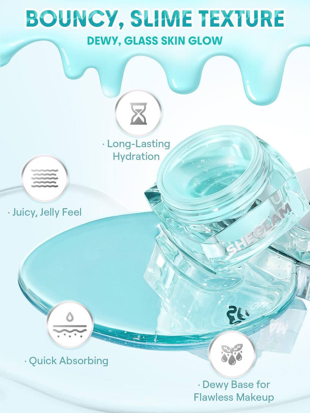 Swatch of SHEGLAM HydroSlime Primer demonstrating hydrating base for makeup.