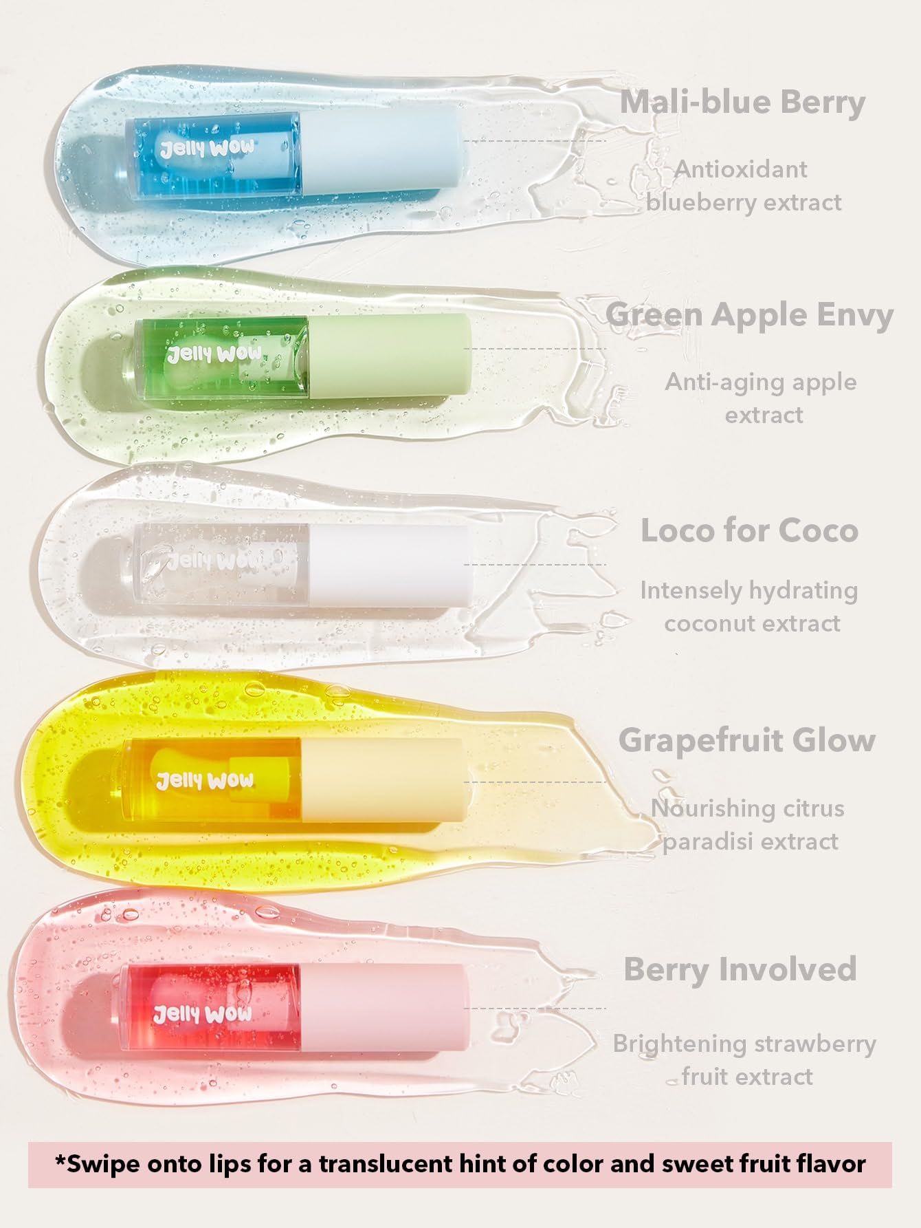 SHEGLAM Jelly Wow lip oil ingredients: Vitamin C, hyaluronic acid, squalane.