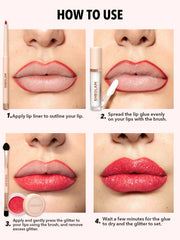 SHEGLAM Lip Dazzler glitter kit open with applicator brush for precise application.