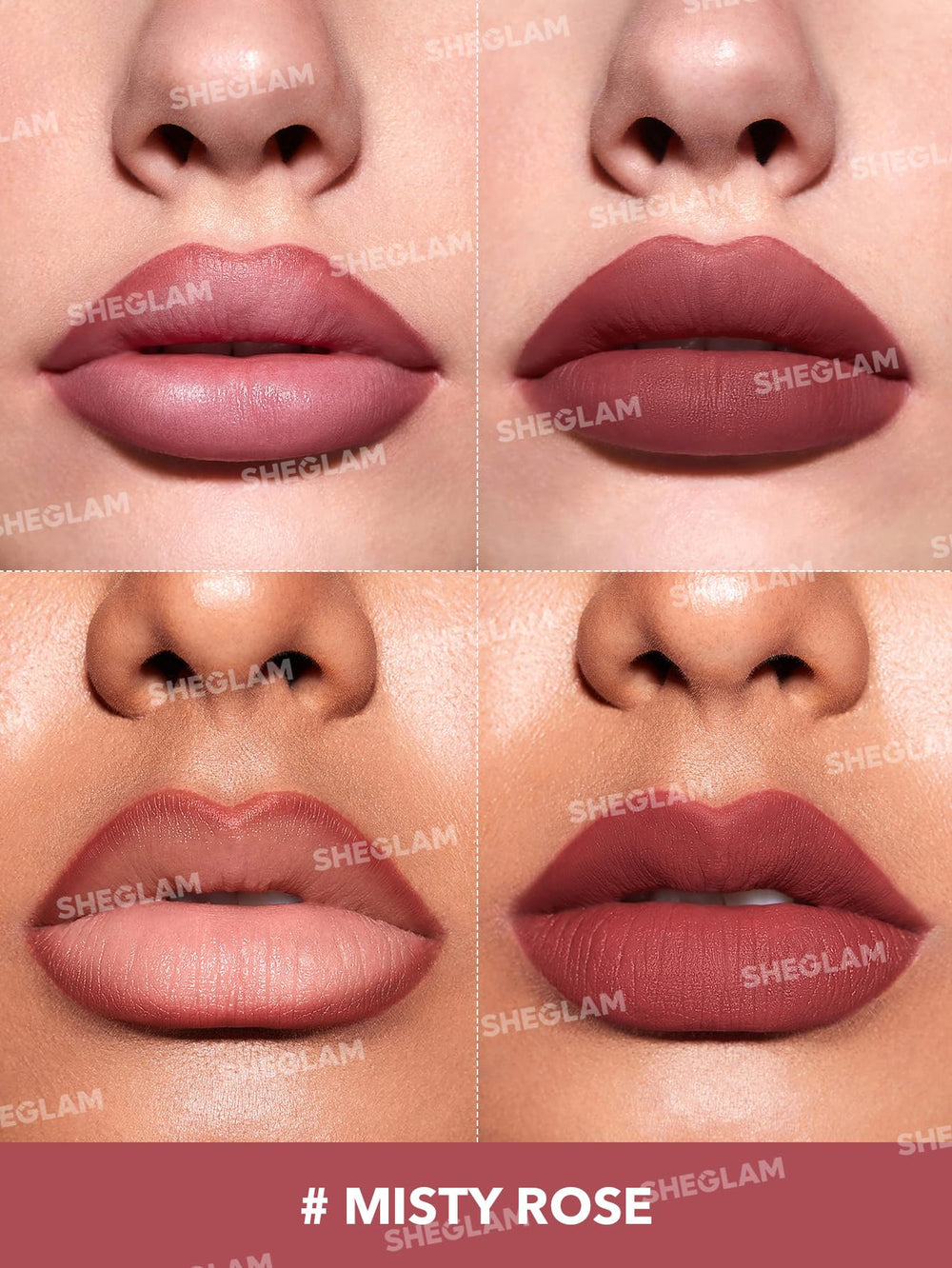 Close-up swatch of Misty Rose pigment on skin.