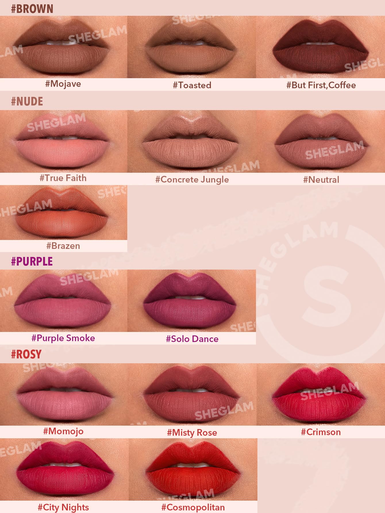 SHEGLAM Lip Liner 14 shade range offers versatile lip looks