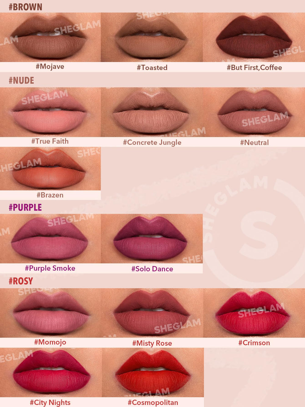 SHEGLAM Lip Liner 14 shade range offers versatile lip looks