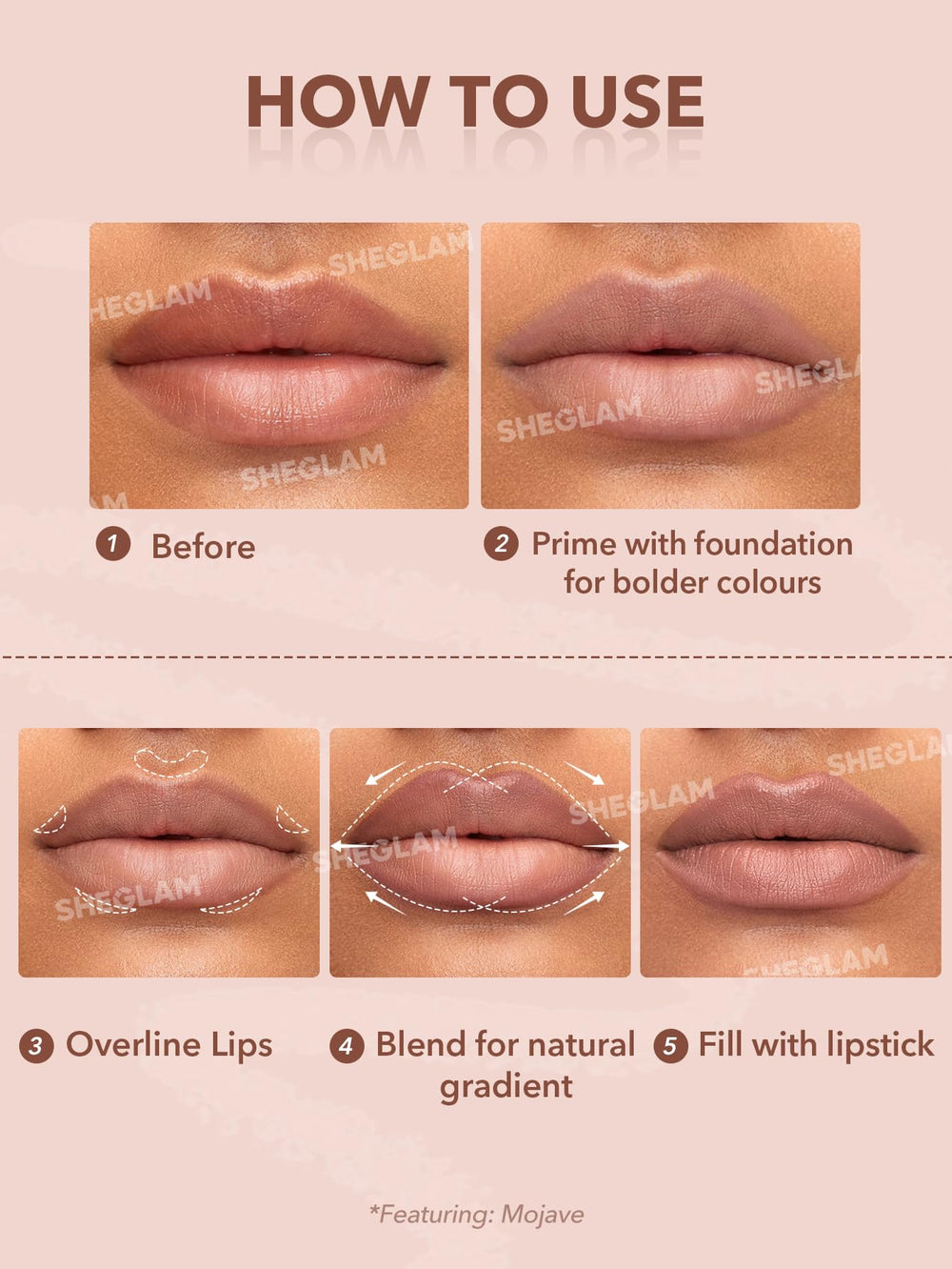 SHEGLAM Lip Liner long wear formula enhances lip definition across hours