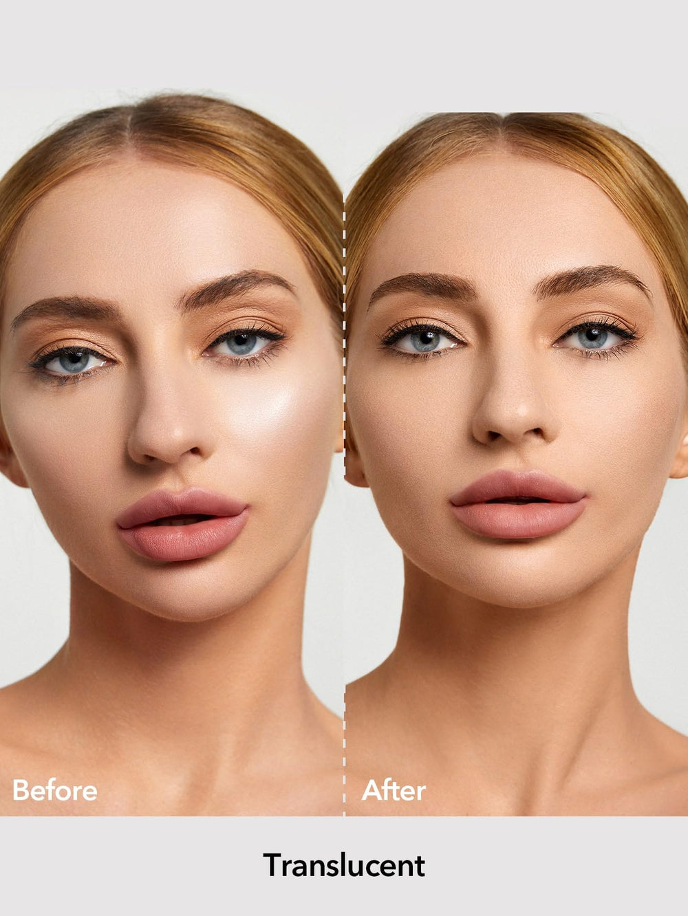 SHEGLAM loose powder swatch demonstrates weightless, no-makeup finish.