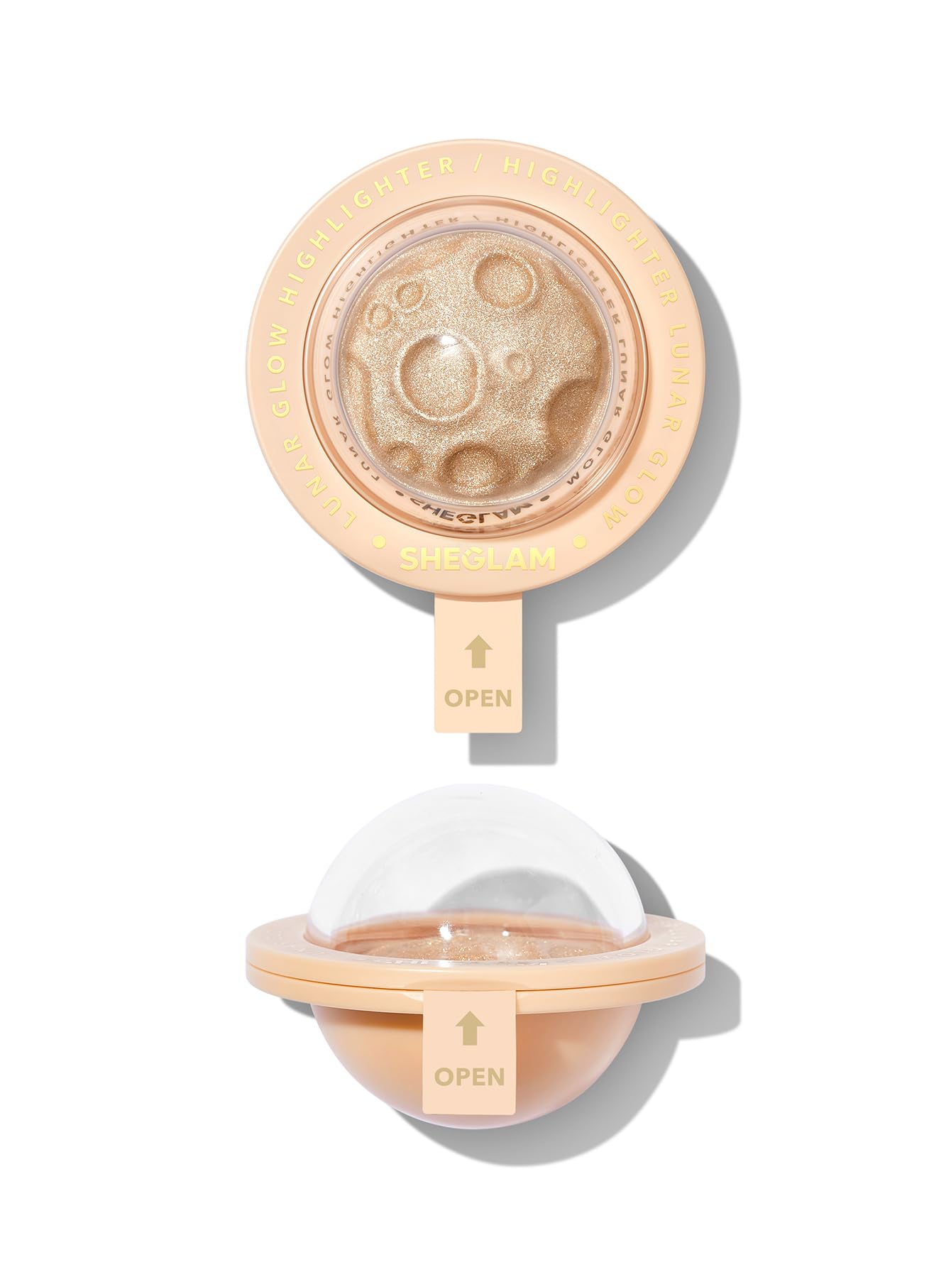 SHEGLAM Lunar Glow Highlighter compact with radiant multidimensional shine on skin.