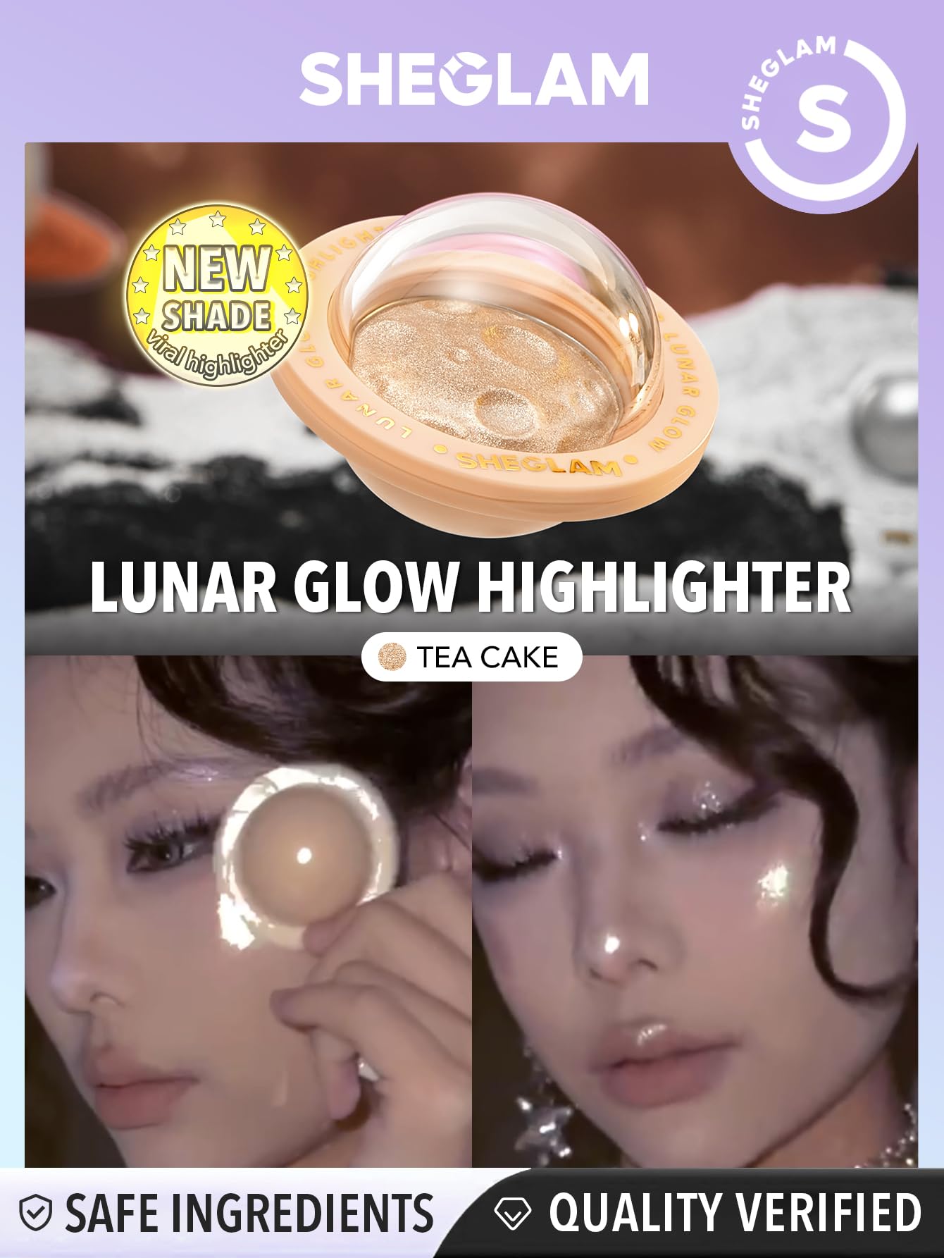 SHEGLAM Lunar Glow swatch reveals multichrome reflection that shifts with light.