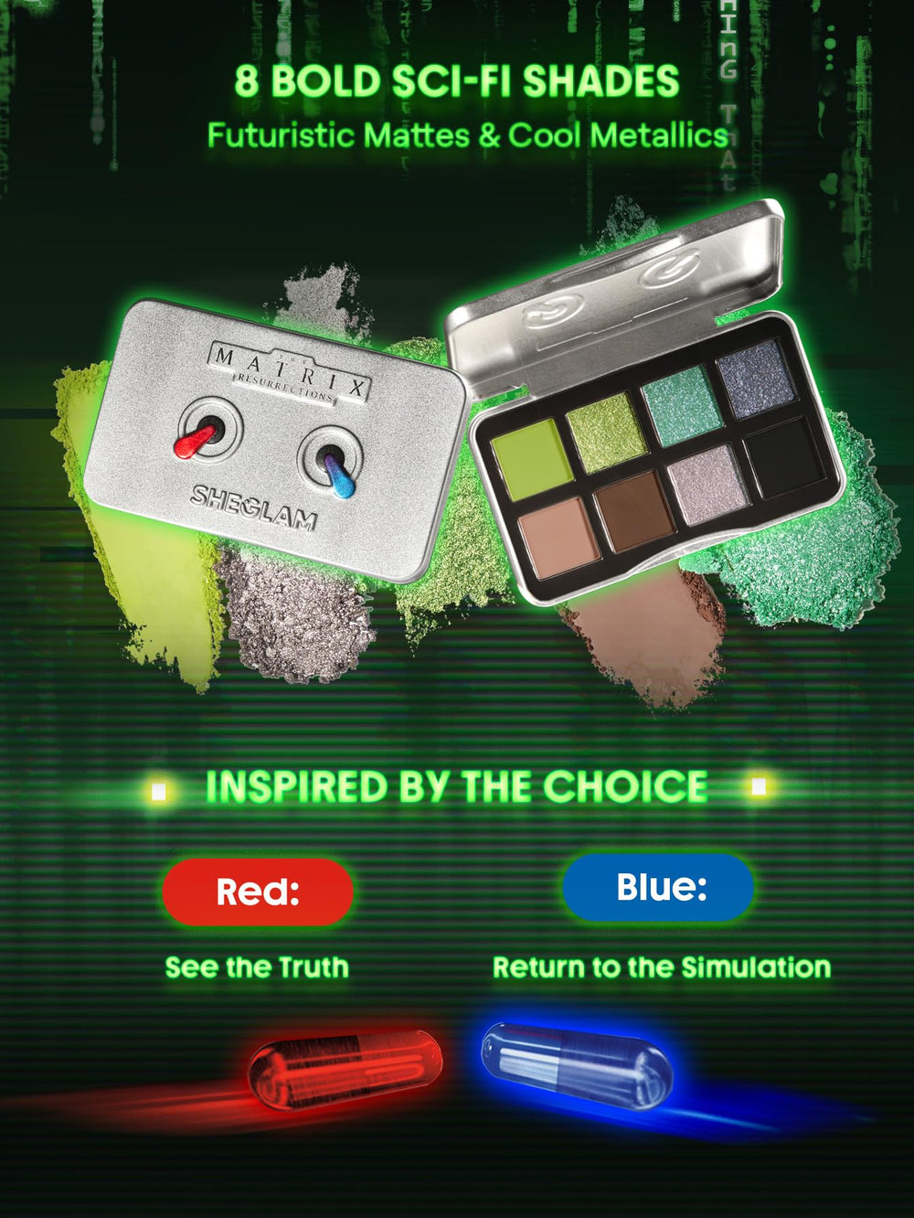 SHEGLAM Matrix Collection eyeshadow swatches showing rich color payoff