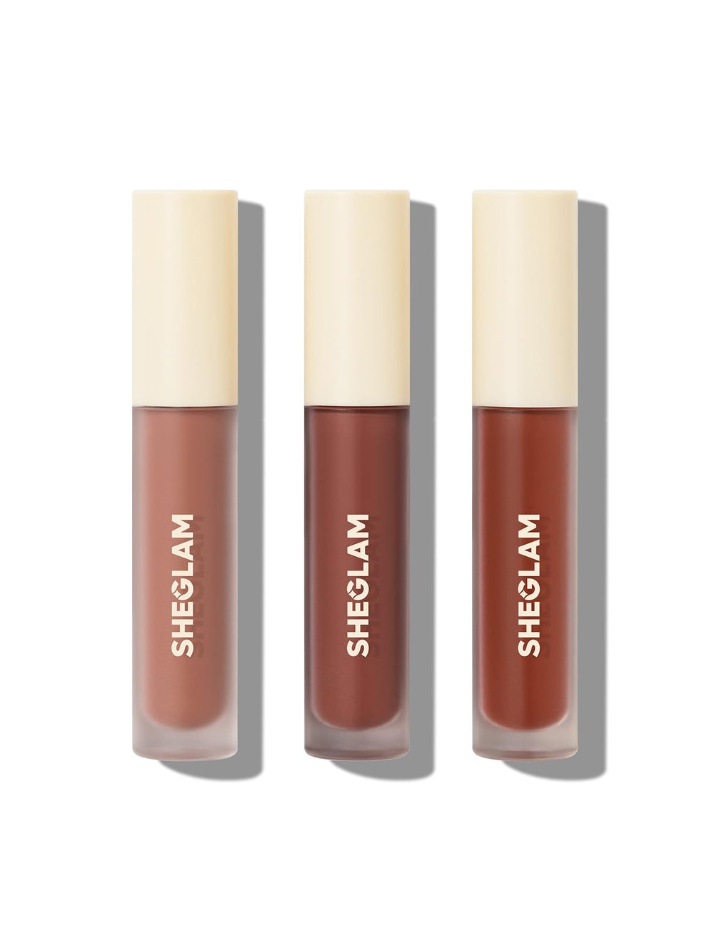 SHEGLAM Matte Allure 3pc set Nude Beach shown for versatile, everyday lip looks.