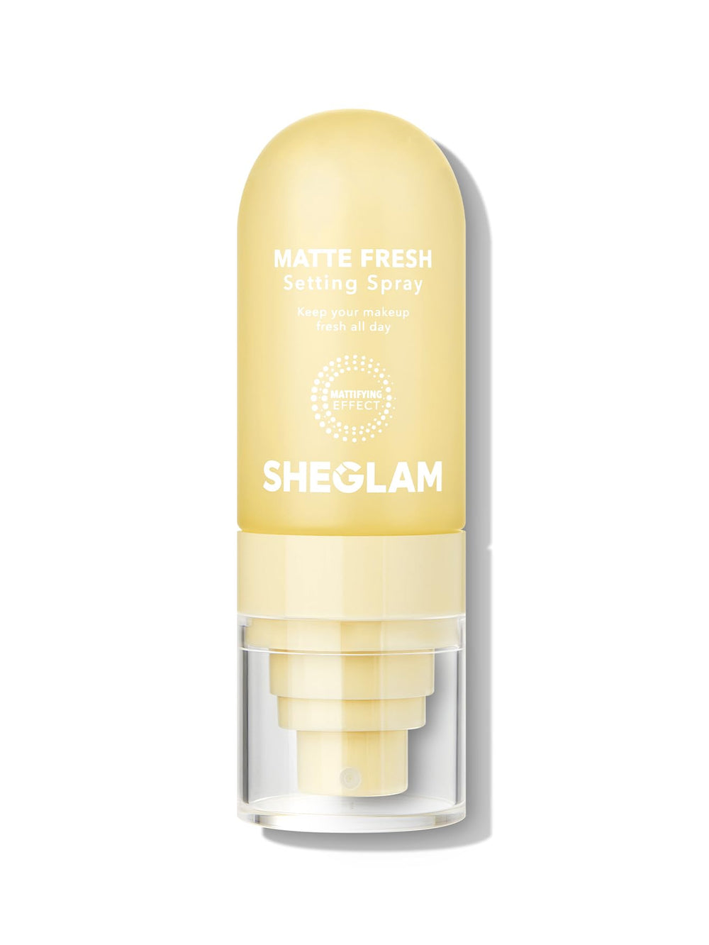 SHEGLAM Matte Fresh Setting Spray bottle close-up showing oil-control formula for lasting wear